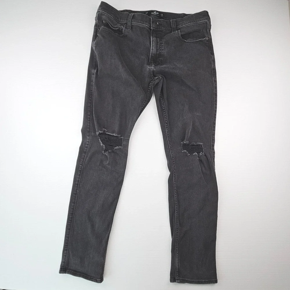 Hollister Advanced Stretch Skinny Jeans Mens 36x32 Distressed Black 331D2306